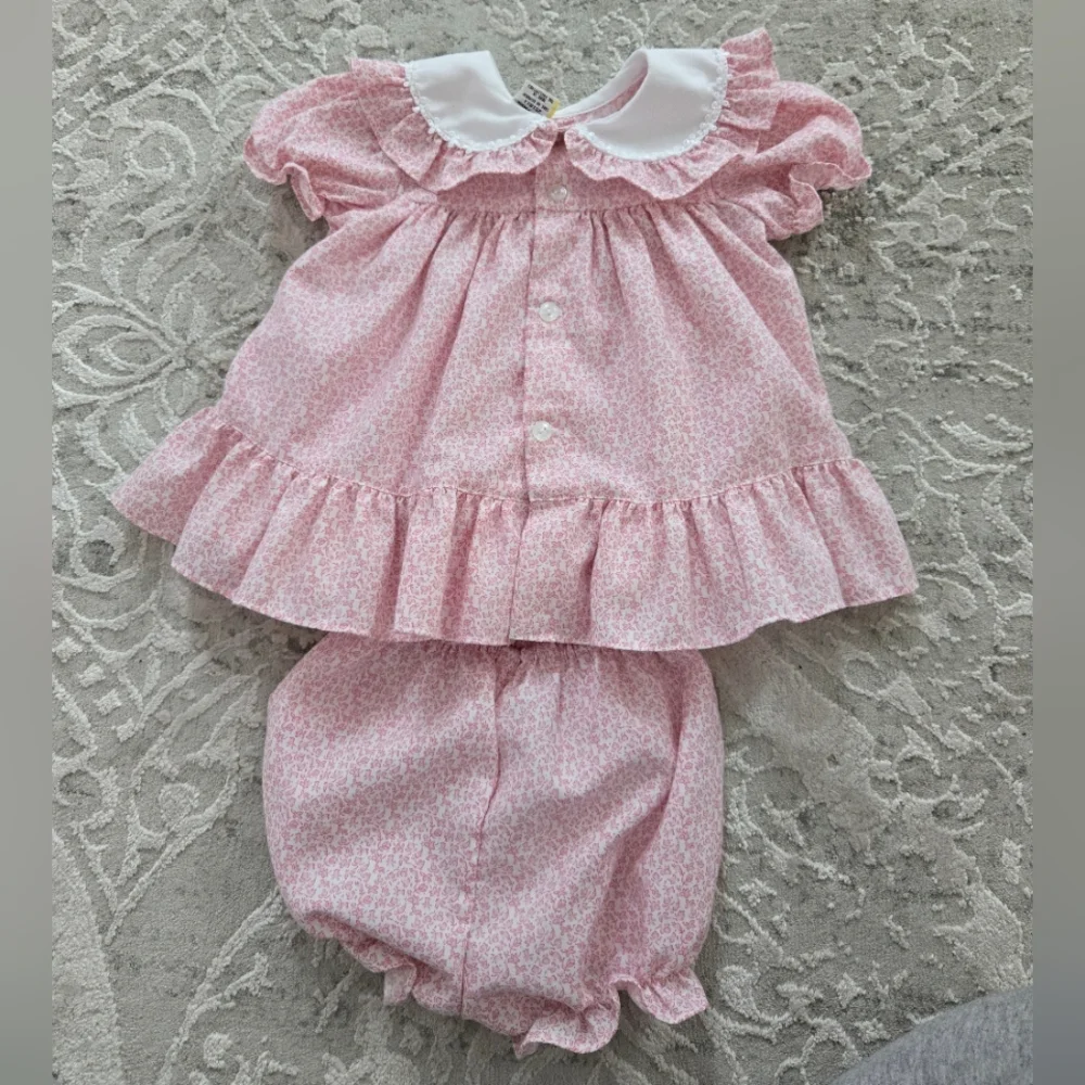 Vintage 1980s-1990s Pink Ruffled Baby Dress And Bloomers Set